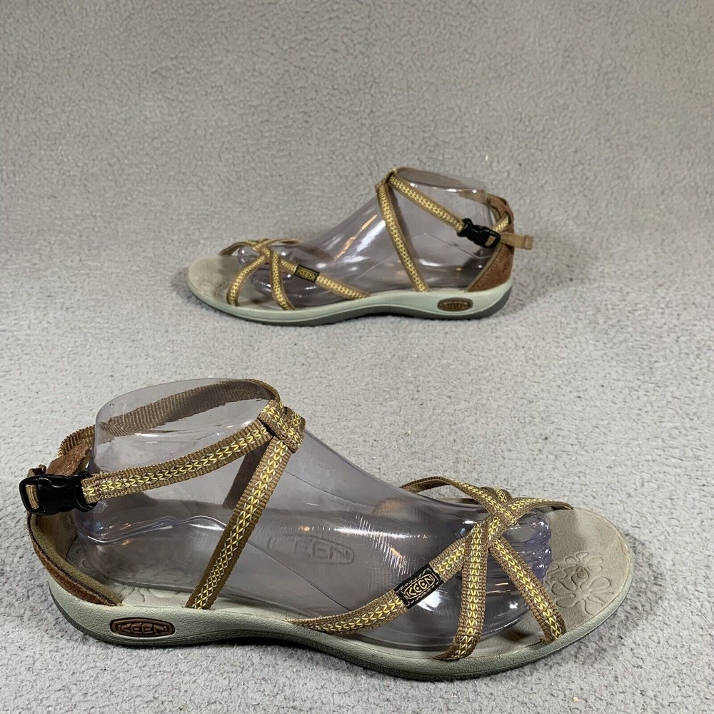 Keen Strappy Buckle Brown Ankle Strap Flats Open Toe Sandals Womens 10